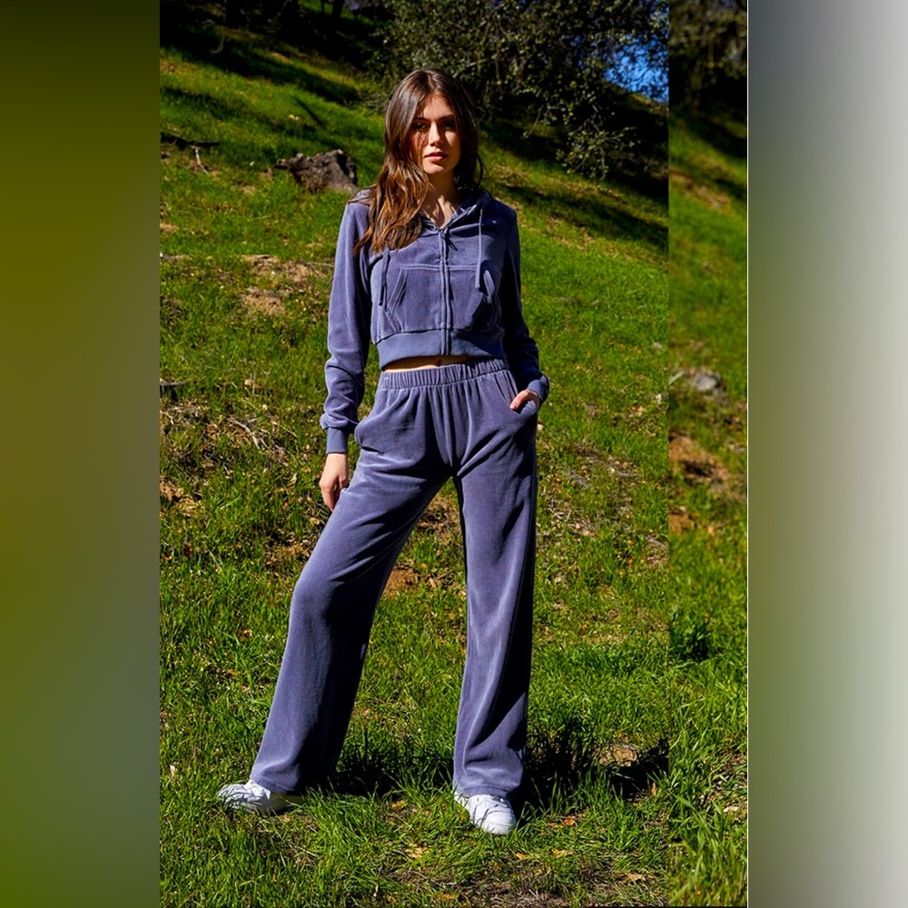 John Galt Blue And Silver Velour Anastasia Sweatpants